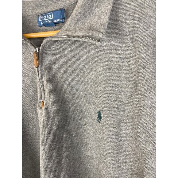 Vintage 90’s Polo Ralph Lauren Gray Quarter Zip Leather Tab Pullover Size XLT - Picture 6 of 9